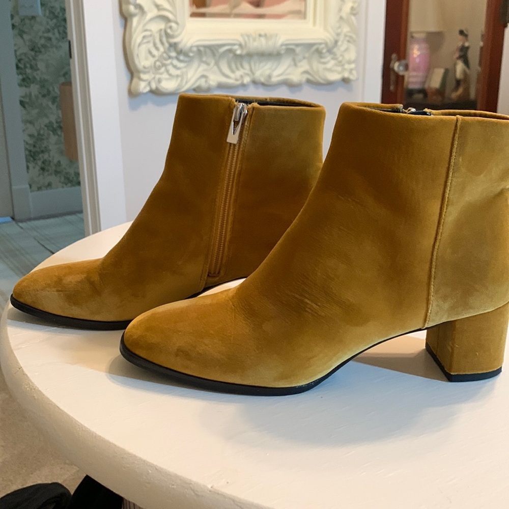 Via Spiga Worn one time! Very chic gold velvet block heel bootie!  size 7.5